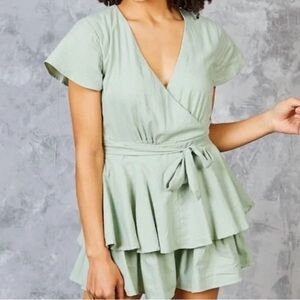 Altar’d State Allure Sea Green Tiered Ruffle Romper, size small